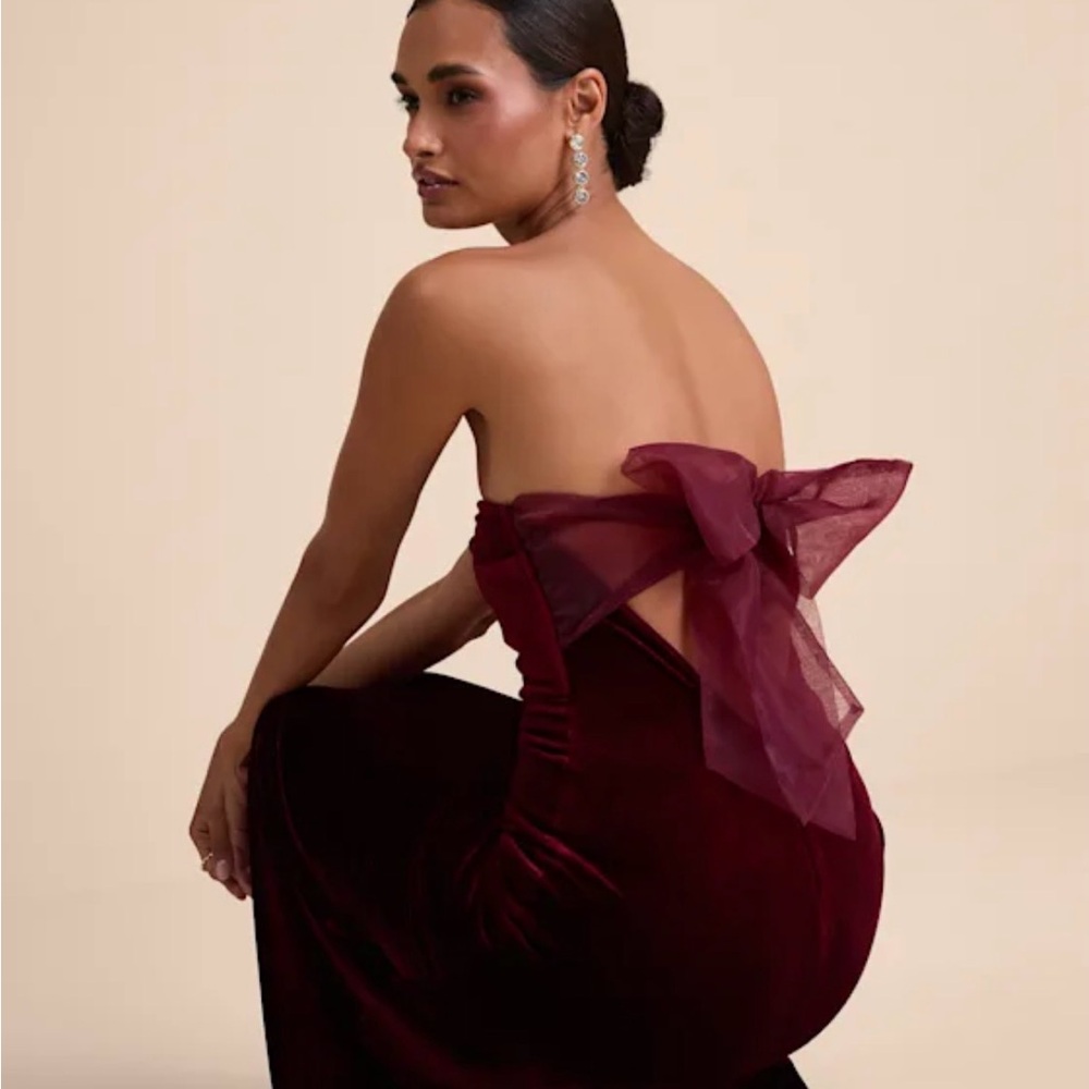 Lulus Red Velvet Maxi Dress with Bow